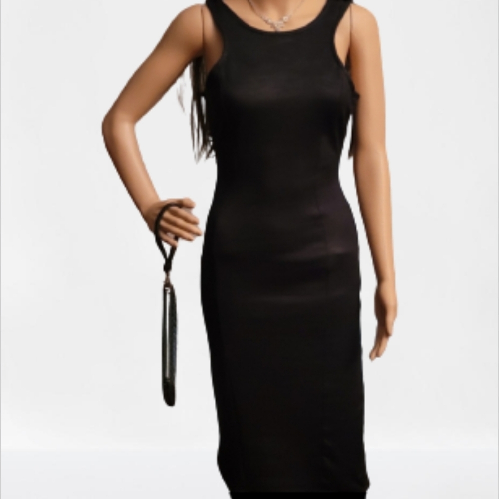 Faux Leather Spandex Black Dress